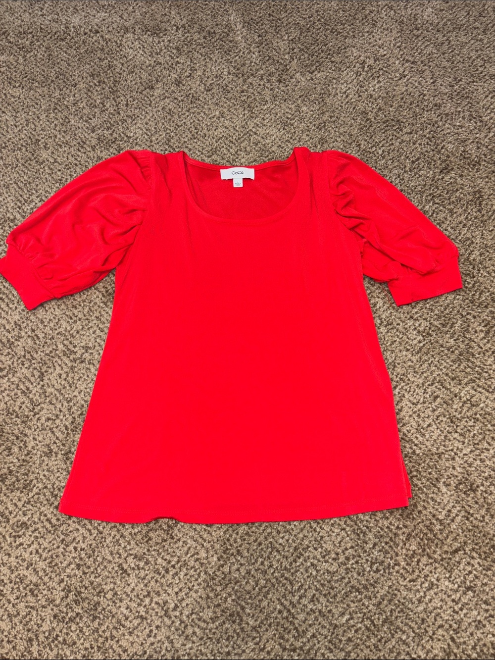 CeCe Bright Red Scoop Neck Puff Sleeve Top Small